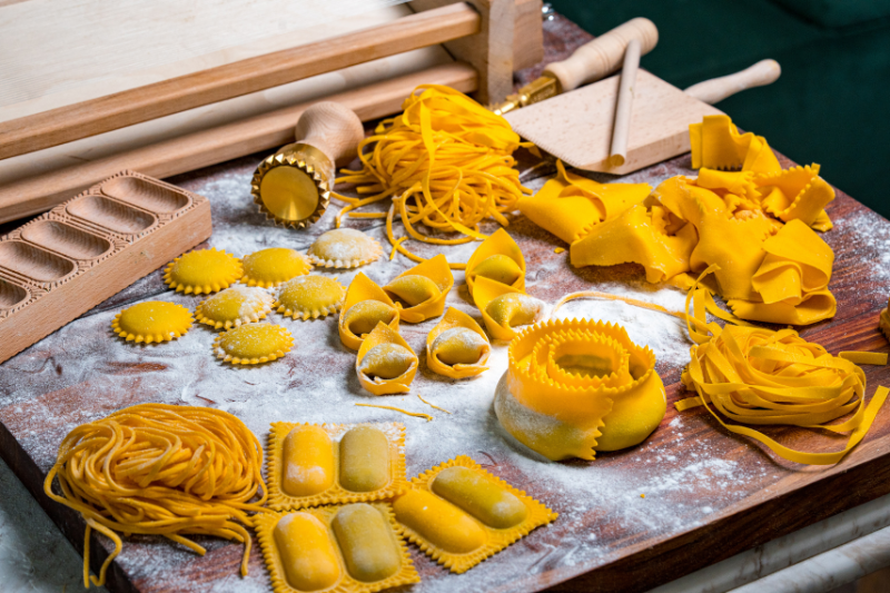 different kinds of home made raw pasta